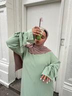 Sage Green Tie-Cuff Maxi Everyday Abaya Dress