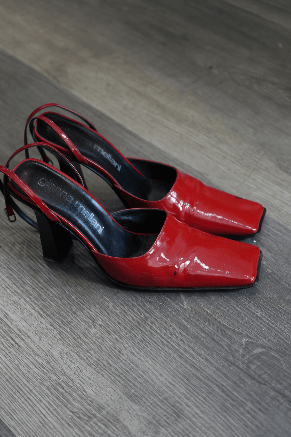 Gianna Meliani Red Patent Leather Square Toe Slingback Pumps