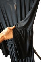 Black Plunge V-Neck Gathered Bell-Sleeve Maxi Dress