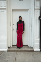 Magenta Velvet Panel Slip Maxi Dress
