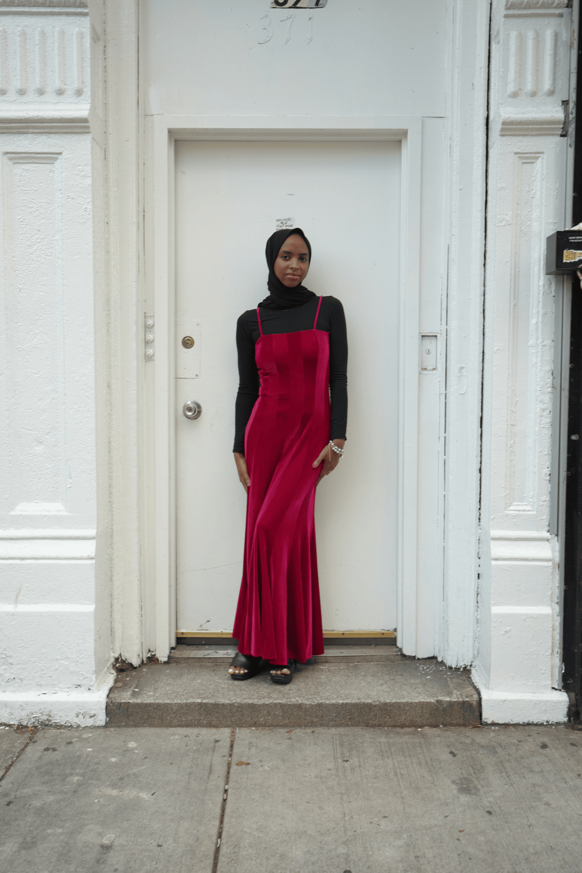Magenta Velvet Panel Slip Maxi Dress