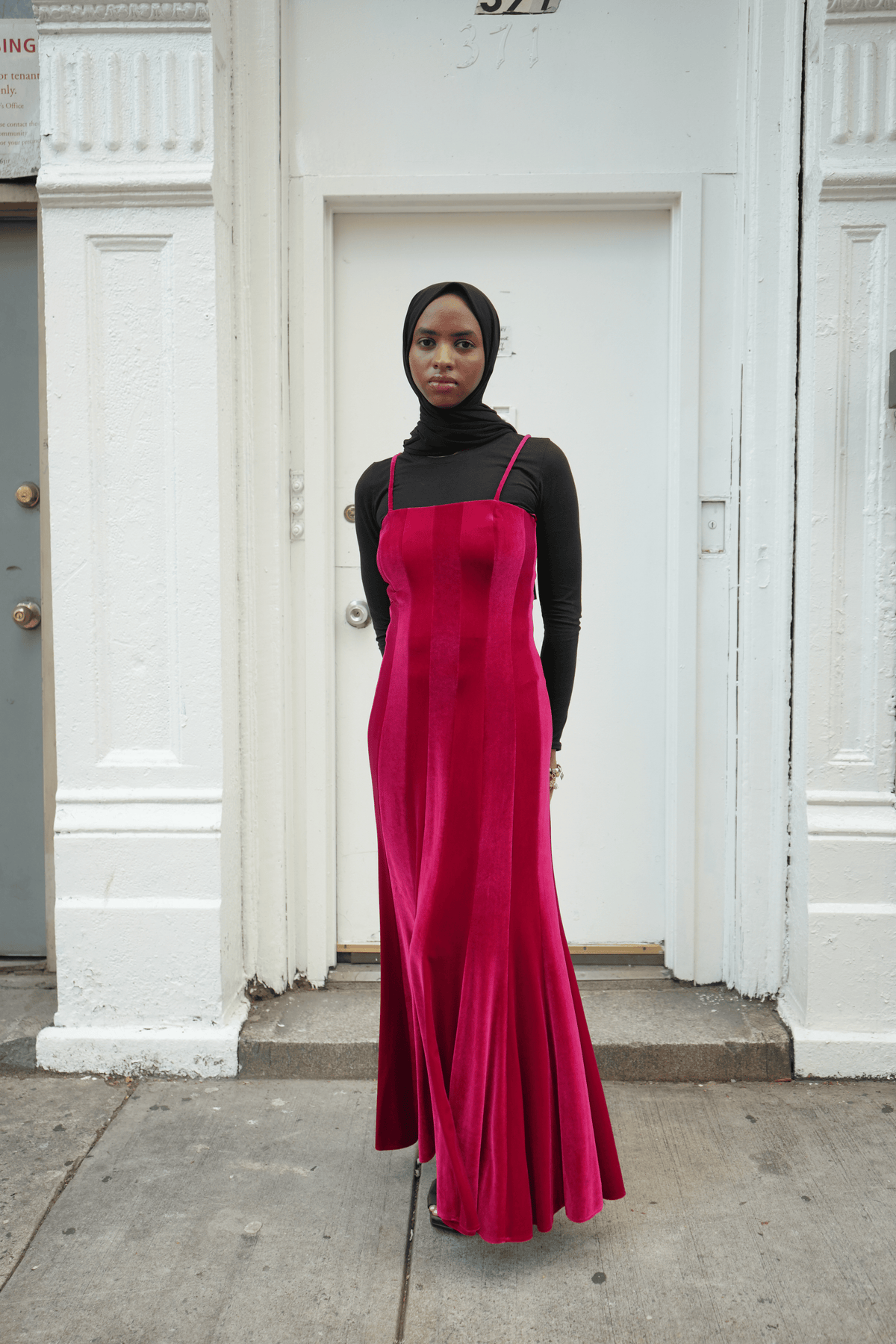 Magenta Velvet Panel Slip Maxi Dress