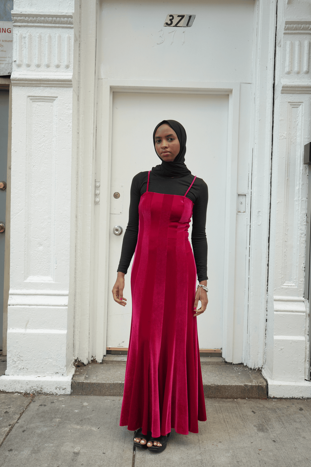 Magenta Velvet Panel Slip Maxi Dress