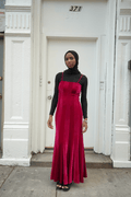 Magenta Velvet Panel Slip Maxi Dress