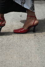 Gianna Meliani Red Patent Leather Square Toe Slingback Pumps
