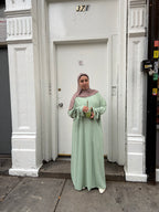 Sage Green Tie-Cuff Maxi Everyday Abaya Dress