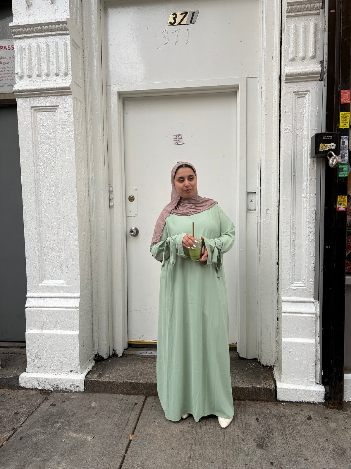 Sage Green Tie-Cuff Maxi Everyday Abaya Dress