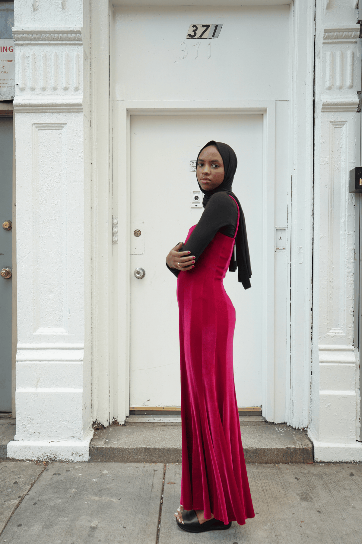Magenta Velvet Panel Slip Maxi Dress