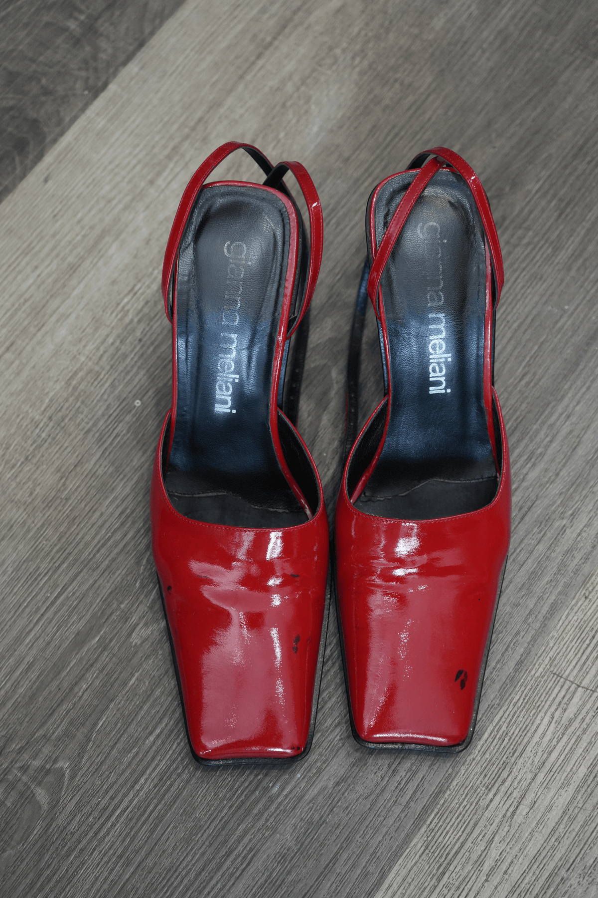 Gianna Meliani Red Patent Leather Square Toe Slingback Pumps