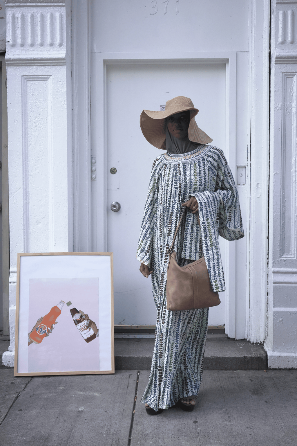Printed Embroidered Yoke Kaftan Maxi Dress