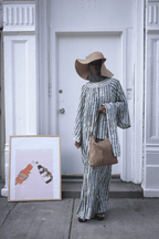 Printed Embroidered Yoke Kaftan Maxi Dress