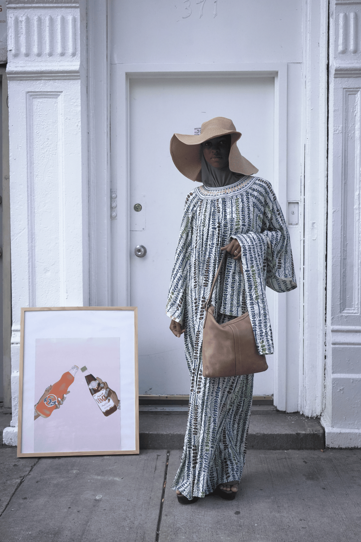 Printed Embroidered Yoke Kaftan Maxi Dress