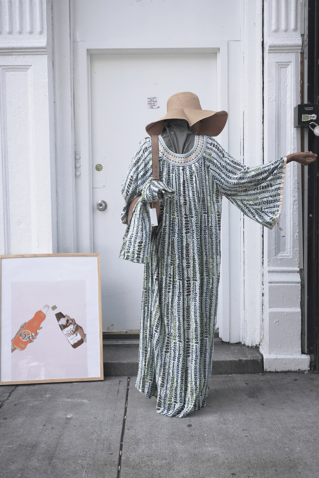 Printed Embroidered Yoke Kaftan Maxi Dress