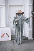 Printed Embroidered Yoke Kaftan Maxi Dress