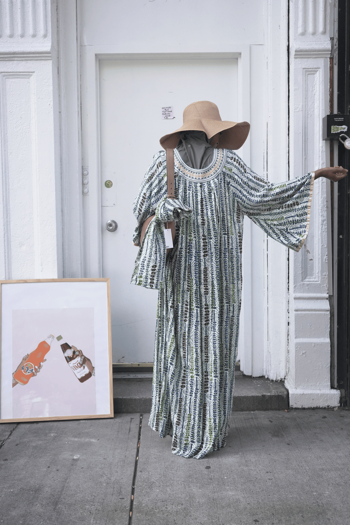 Printed Embroidered Yoke Kaftan Maxi Dress