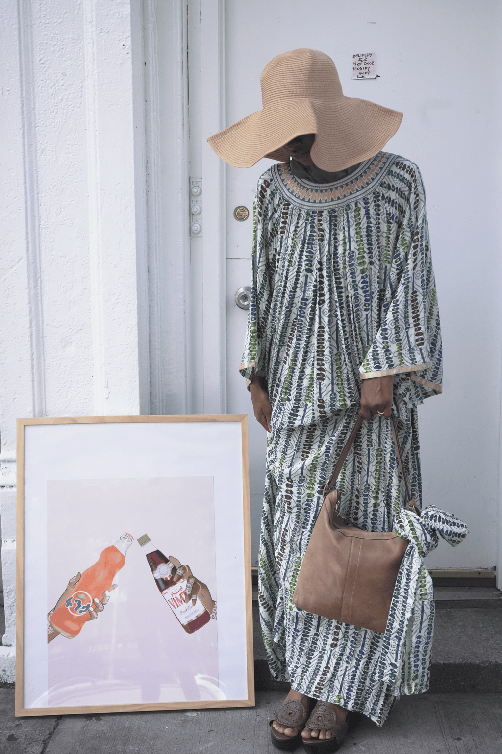 Printed Embroidered Yoke Kaftan Maxi Dress