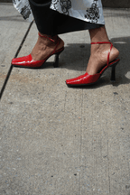 Gianna Meliani Red Patent Leather Square Toe Slingback Pumps