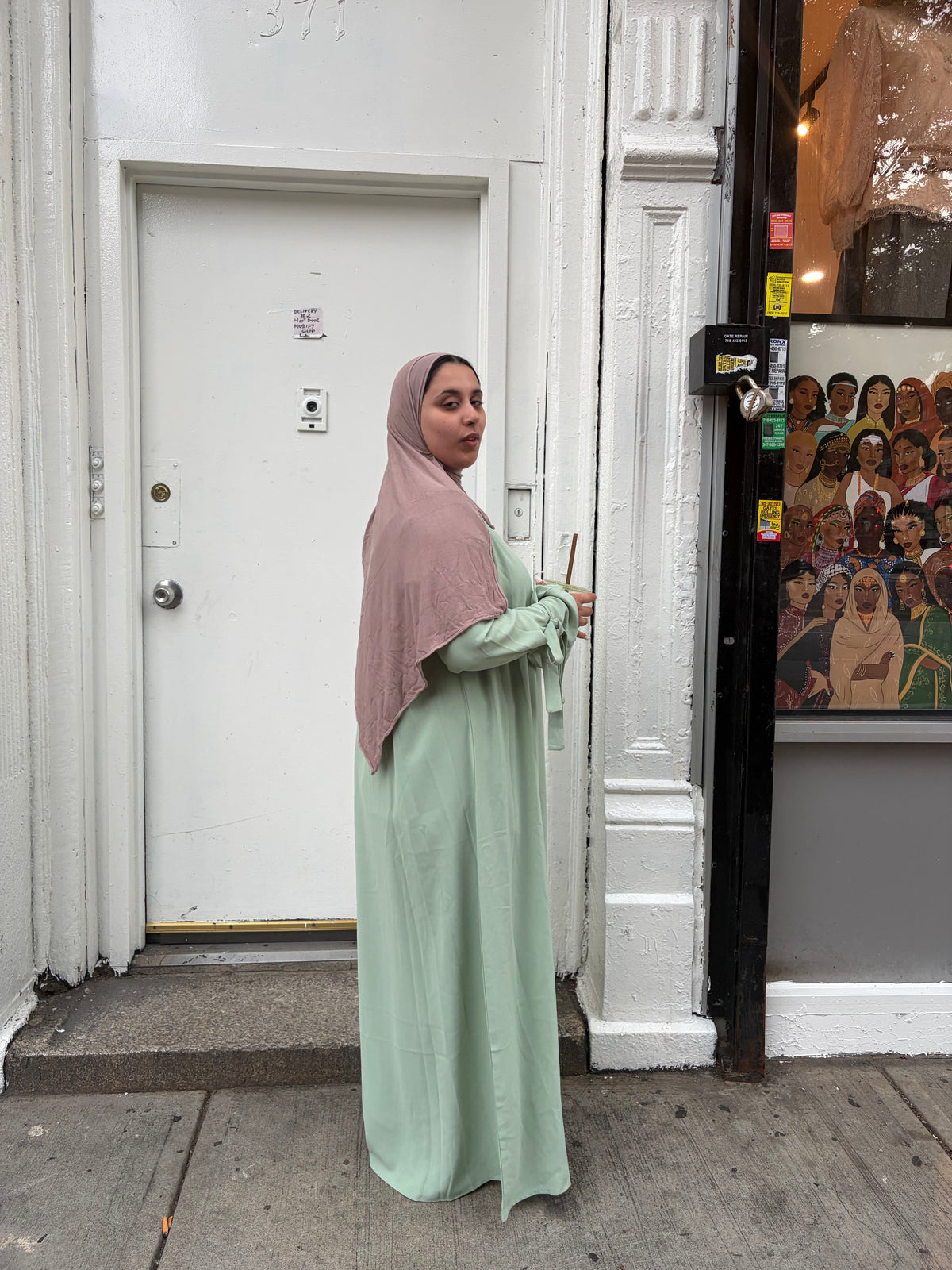 Sage Green Tie-Cuff Maxi Everyday Abaya Dress