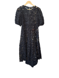 Zara Black 3D Floral Applique Textured Lace Midi Dress