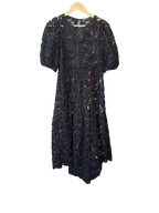 Zara Black 3D Floral Applique Textured Lace Midi Dress