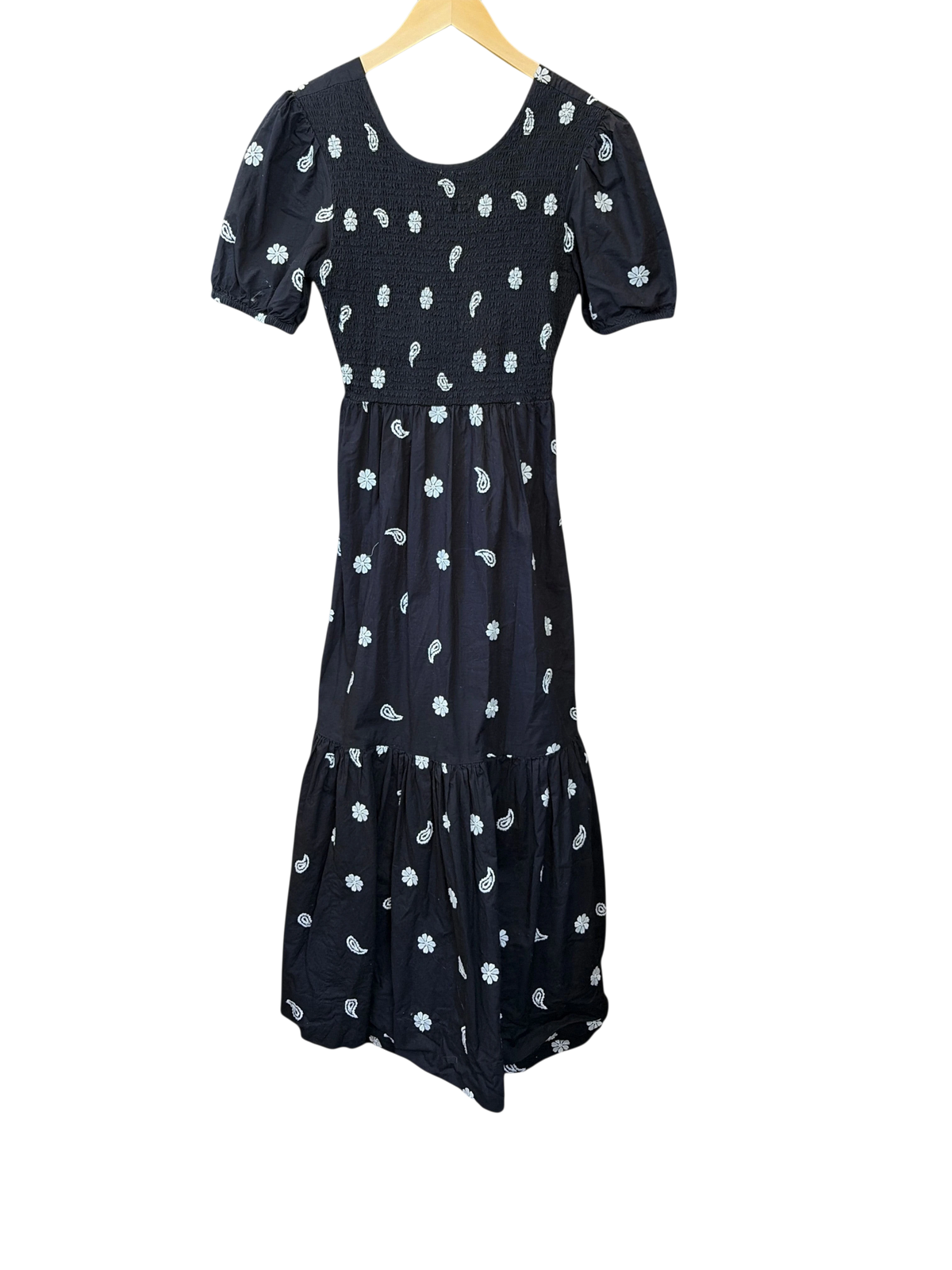 Black Floral & Paisley Print Smocked Midi Dress