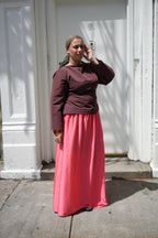Coral Pink Crinkle Satin Maxi Skirt