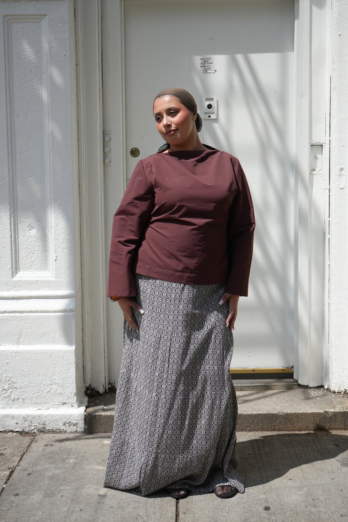 Black & White Floral Print Maxi Skirt