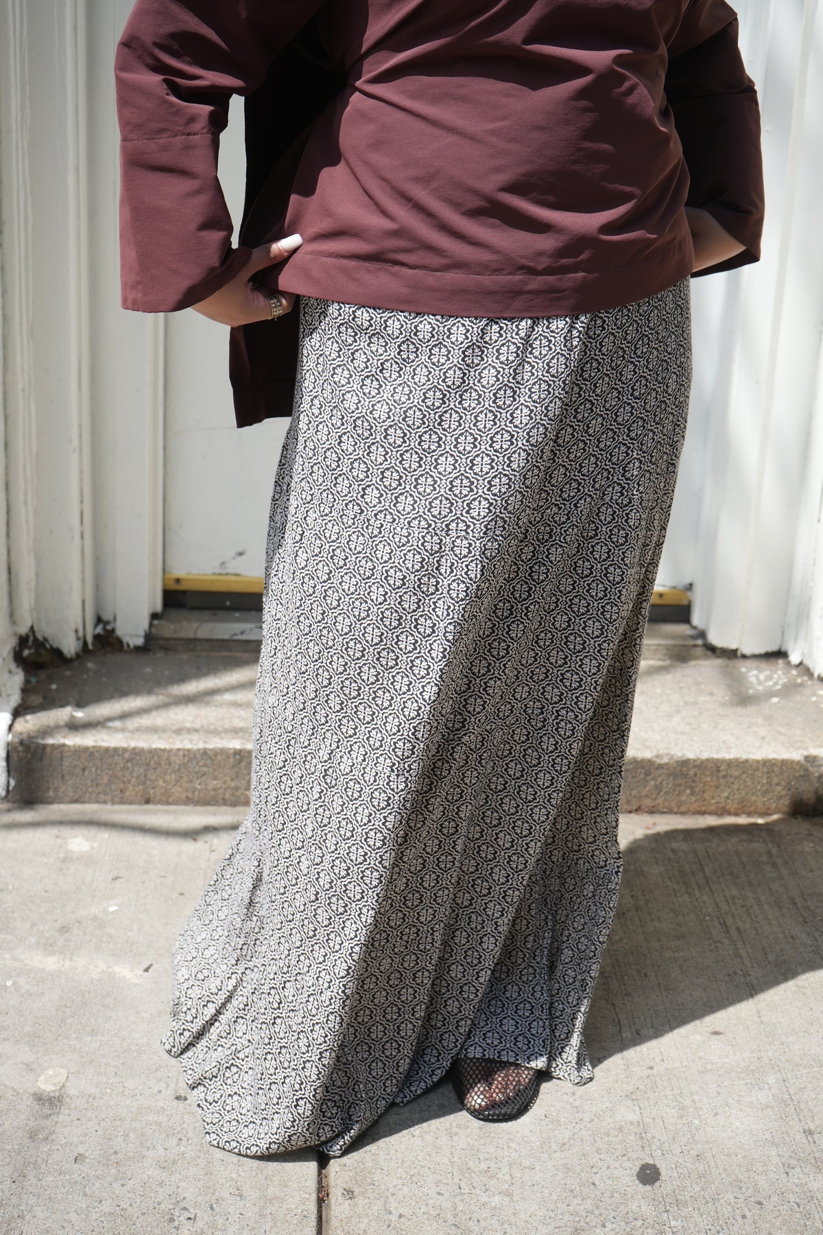 Black & White Floral Print Maxi Skirt