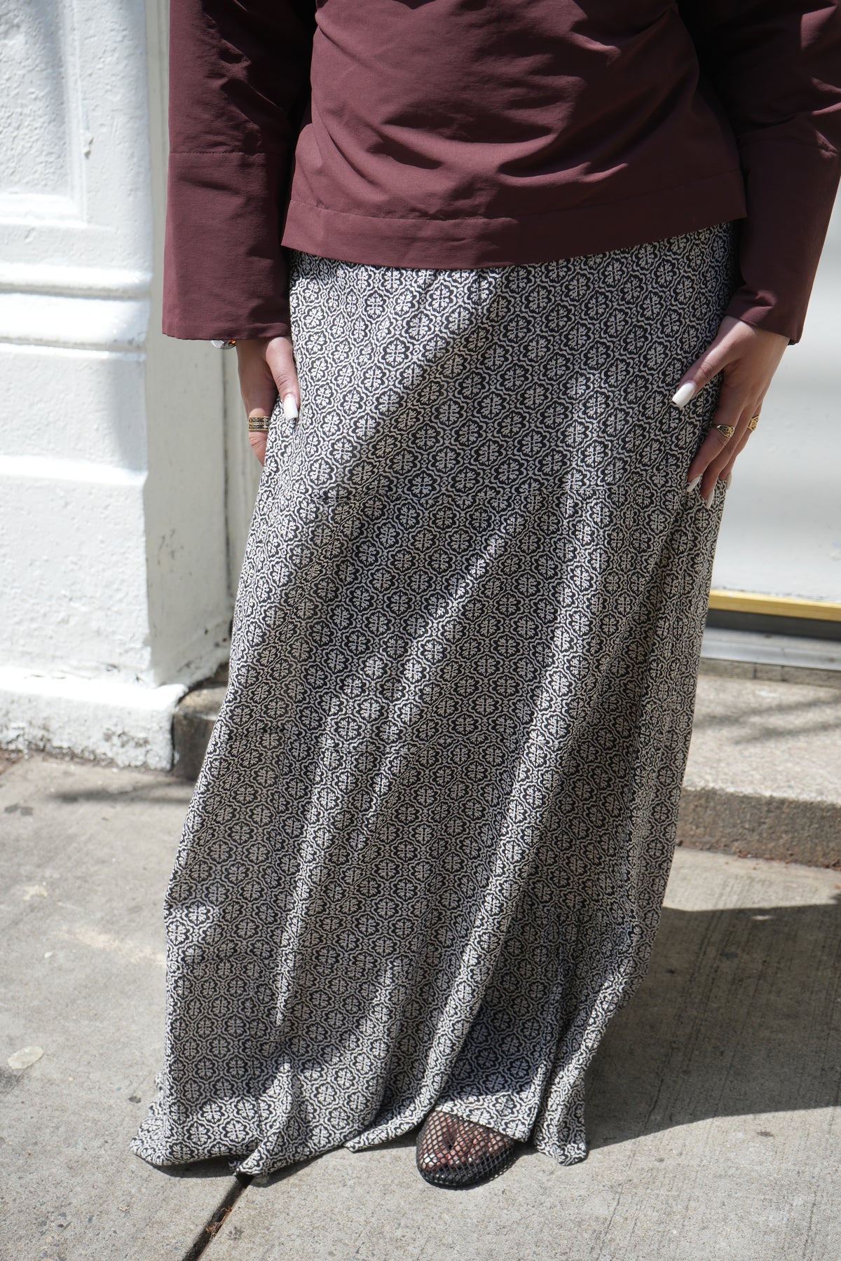 Black & White Floral Print Maxi Skirt