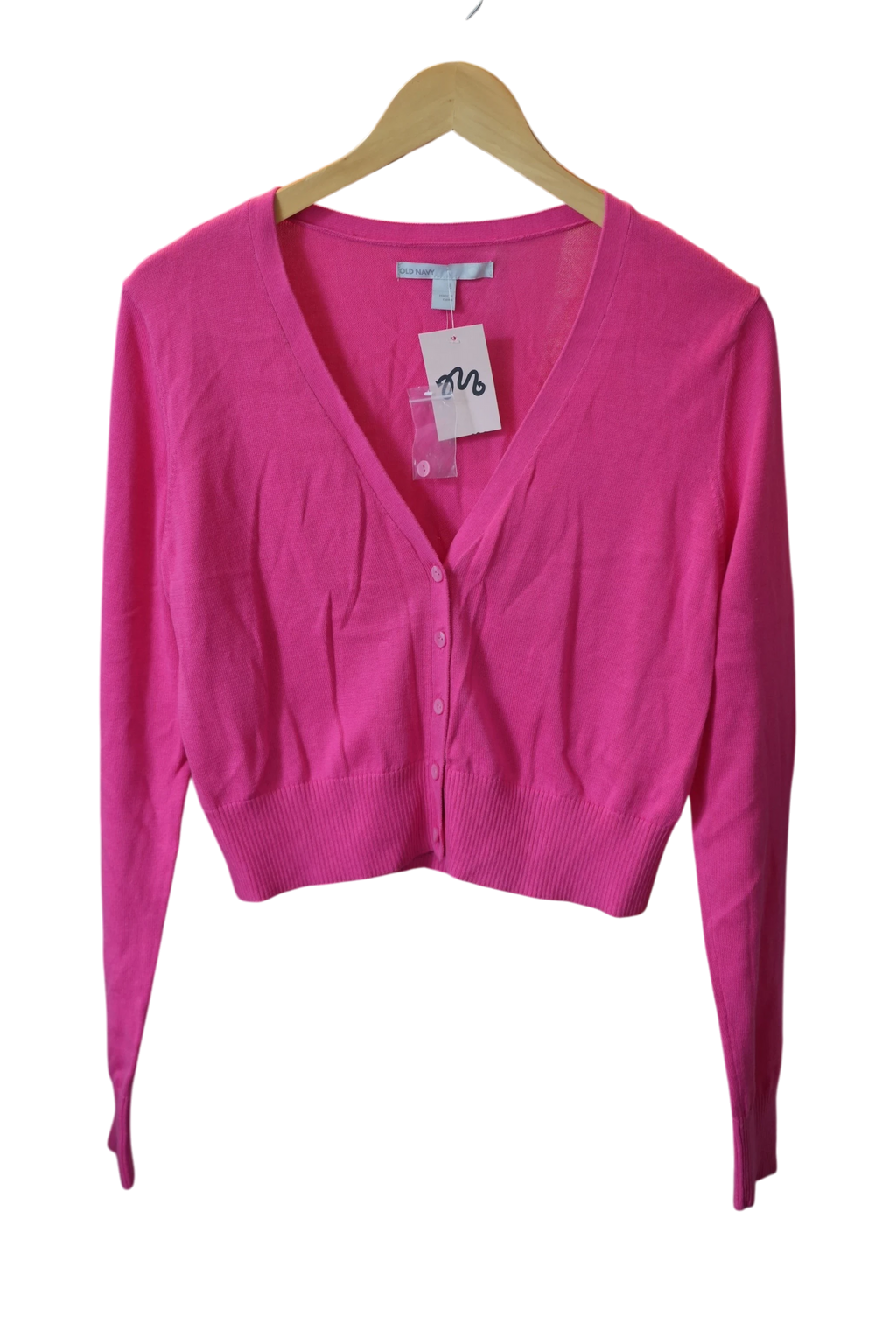 Old Navy Bright Pink Cropped V-Neck Button-Up Cardigan