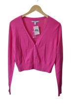 Old Navy Bright Pink Cropped V-Neck Button-Up Cardigan