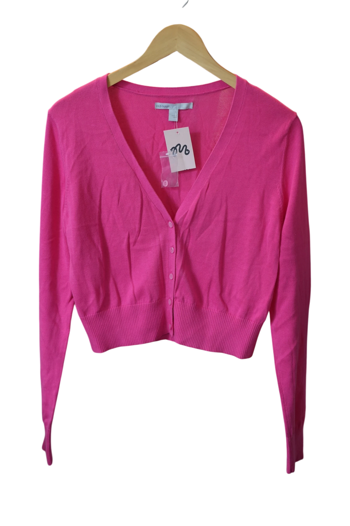 Old Navy Bright Pink Cropped V-Neck Button-Up Cardigan
