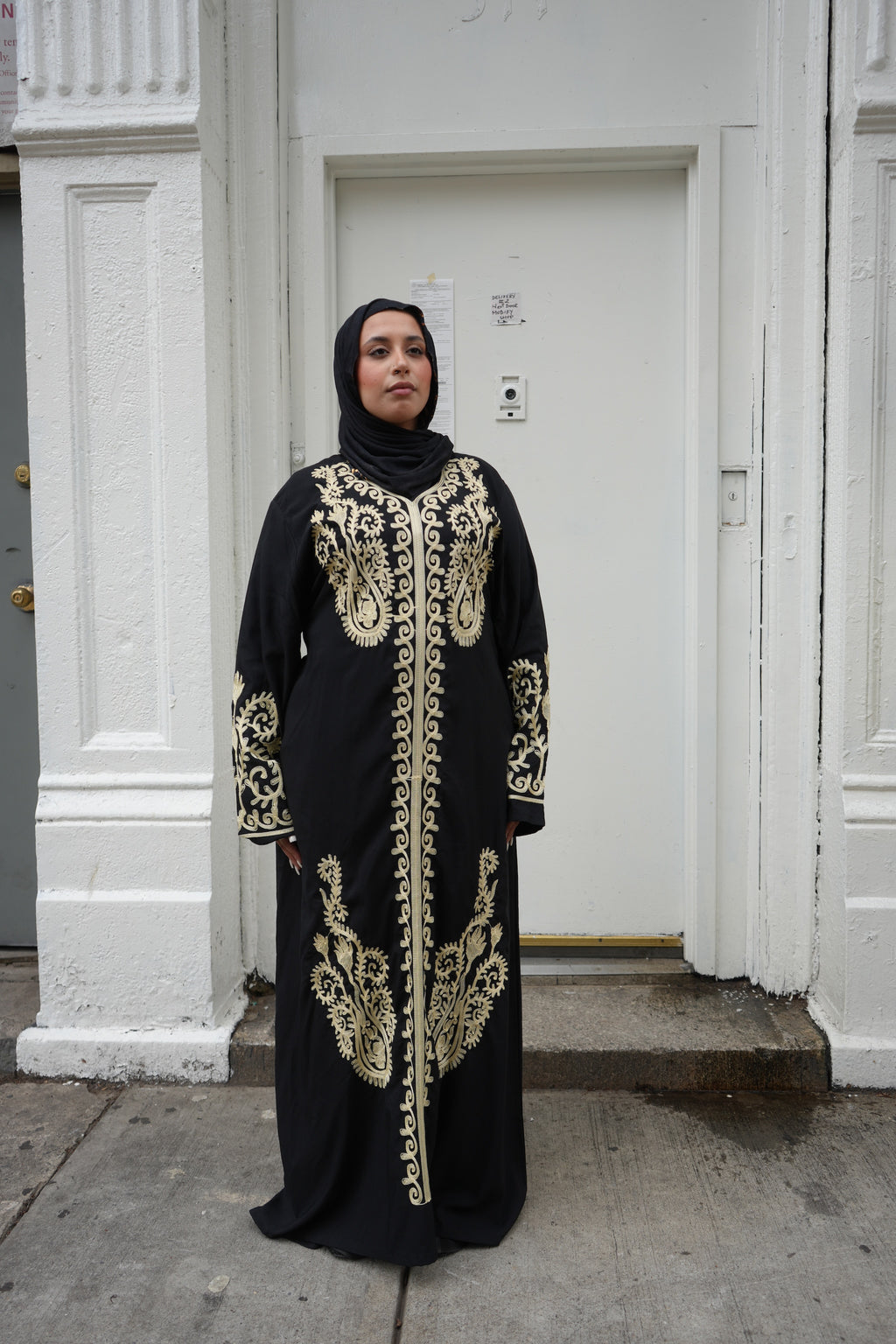 Black & Gold Moroccan-Style Embroidered Kaftan Abaya