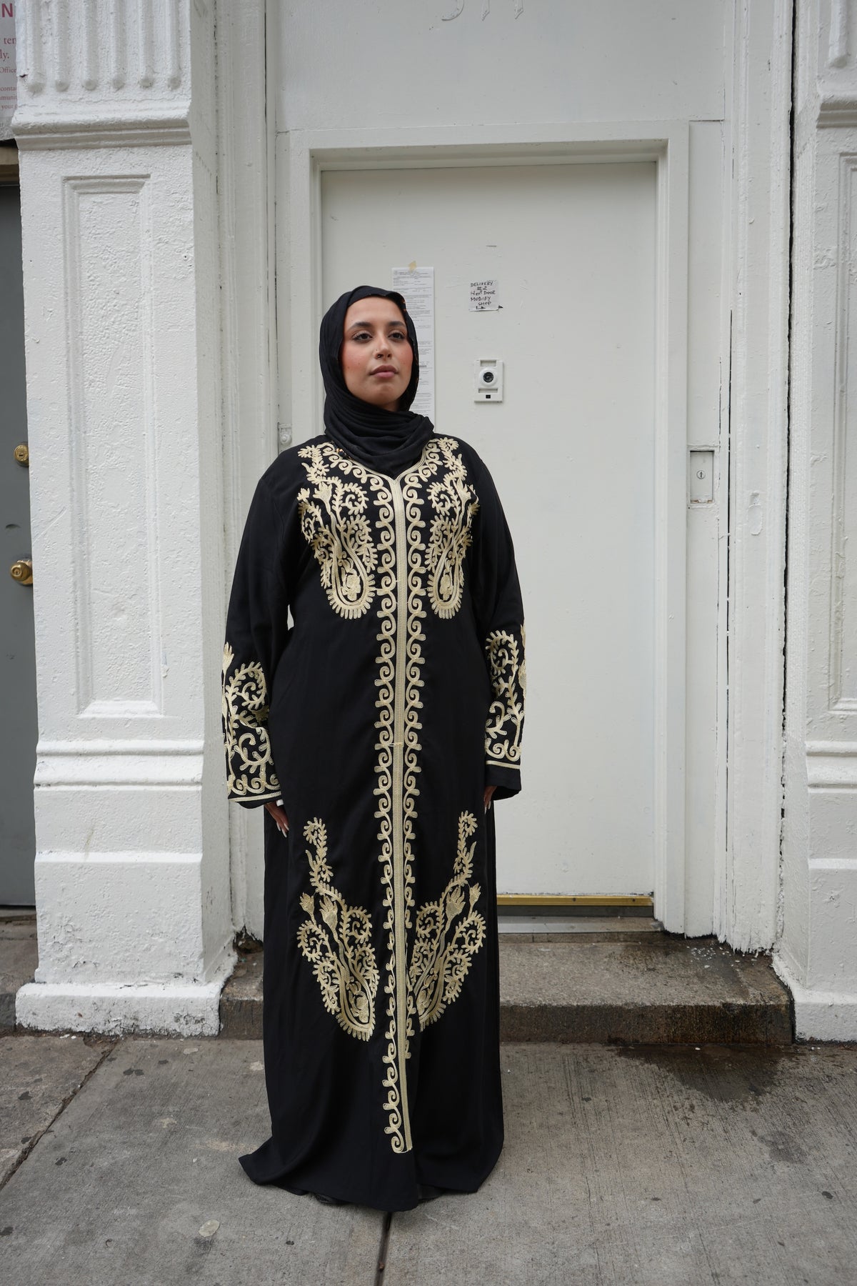 Black & Gold Moroccan-Style Embroidered Kaftan Abaya