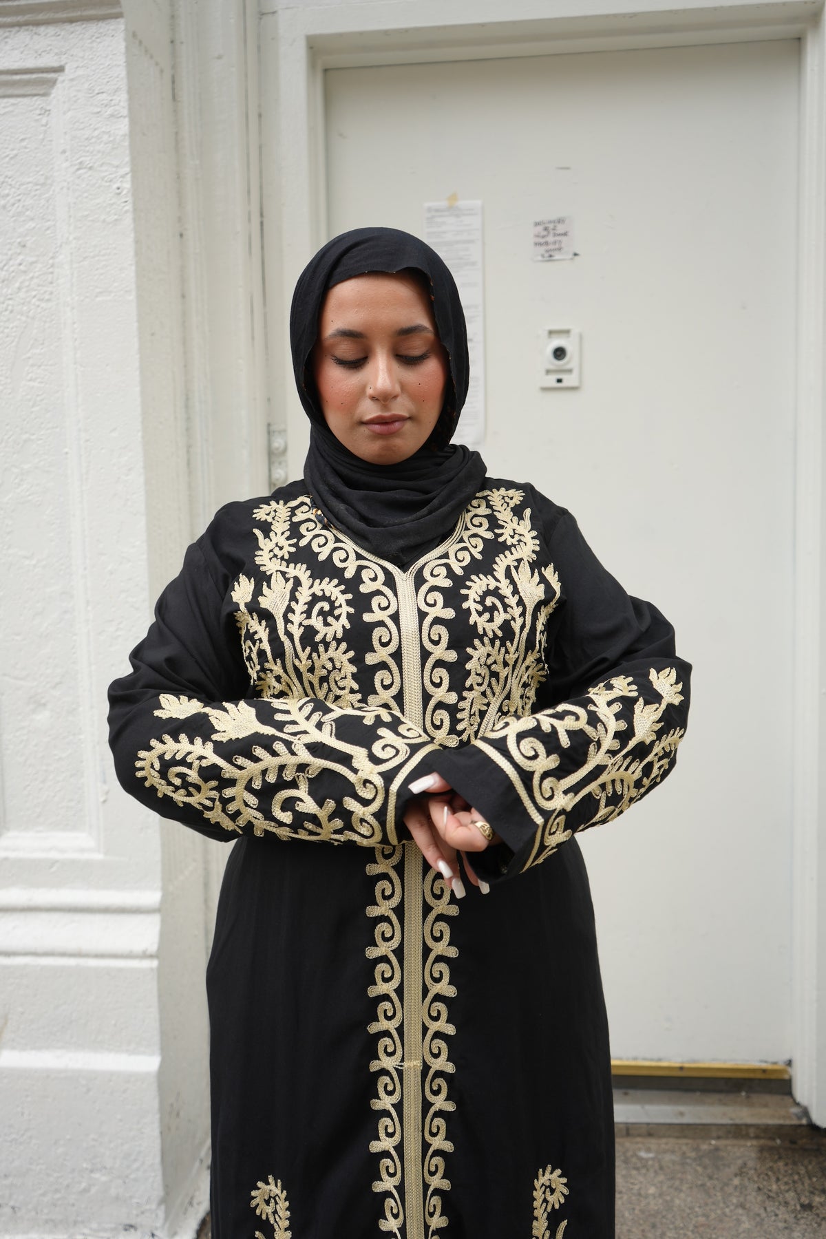 Black & Gold Moroccan-Style Embroidered Kaftan Abaya