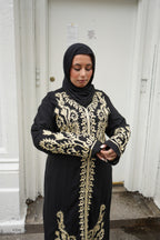 Black & Gold Moroccan-Style Embroidered Kaftan Abaya
