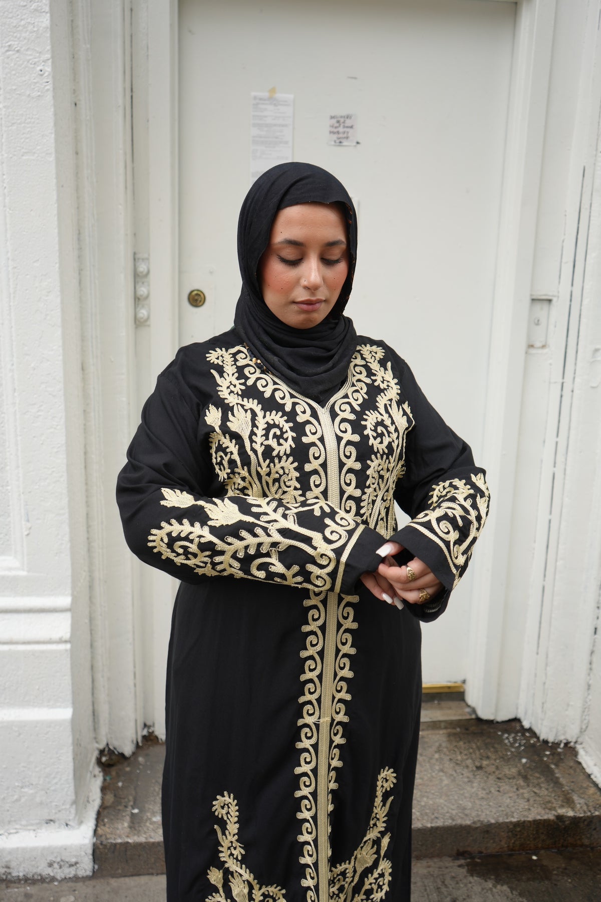 Black & Gold Moroccan-Style Embroidered Kaftan Abaya