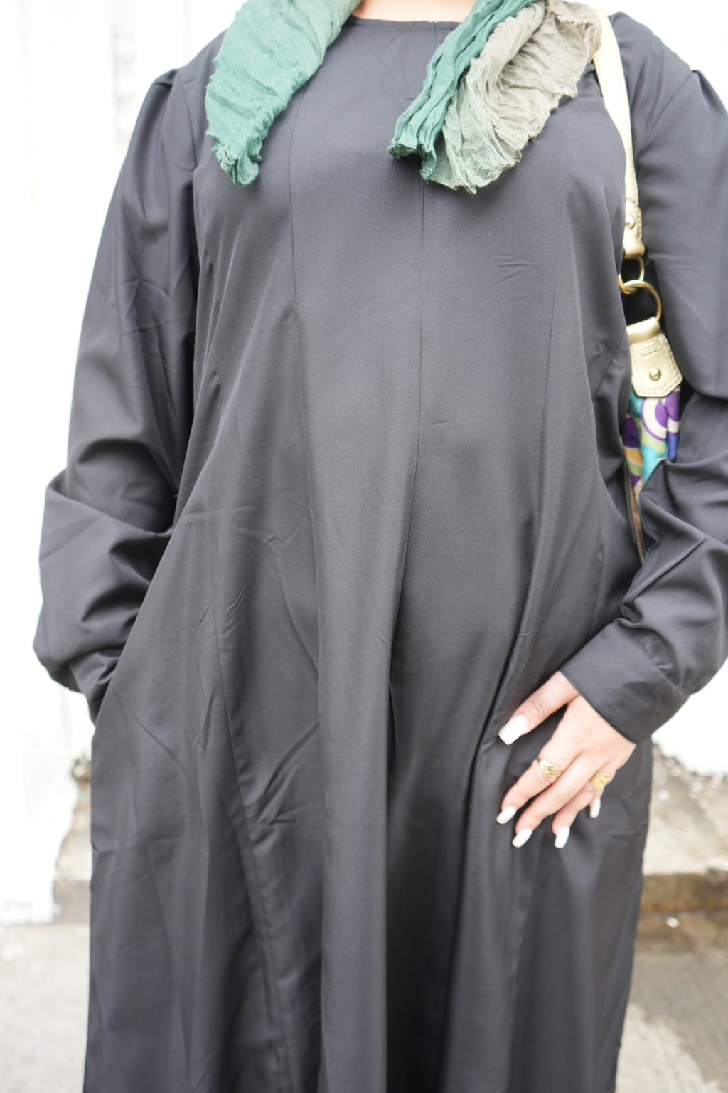 Solid Black Pocketed A-Line Abaya