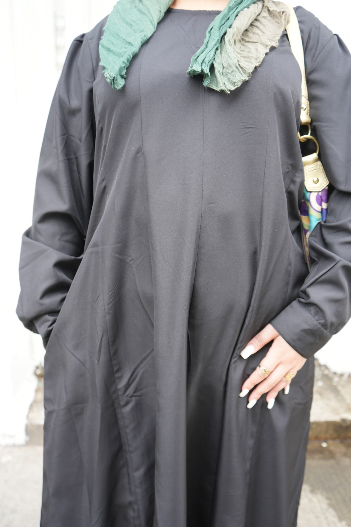 Solid Black Pocketed A-Line Abaya