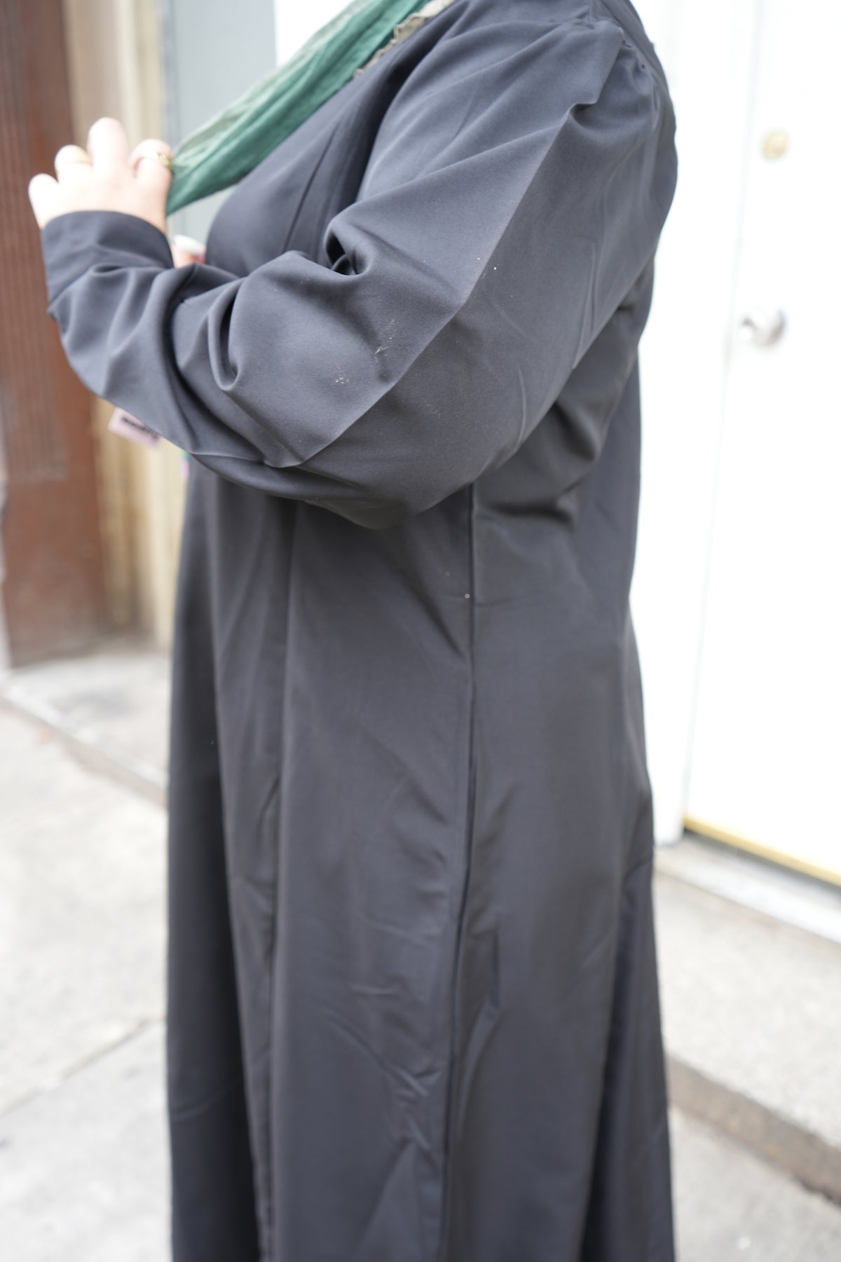 Solid Black Pocketed A-Line Abaya