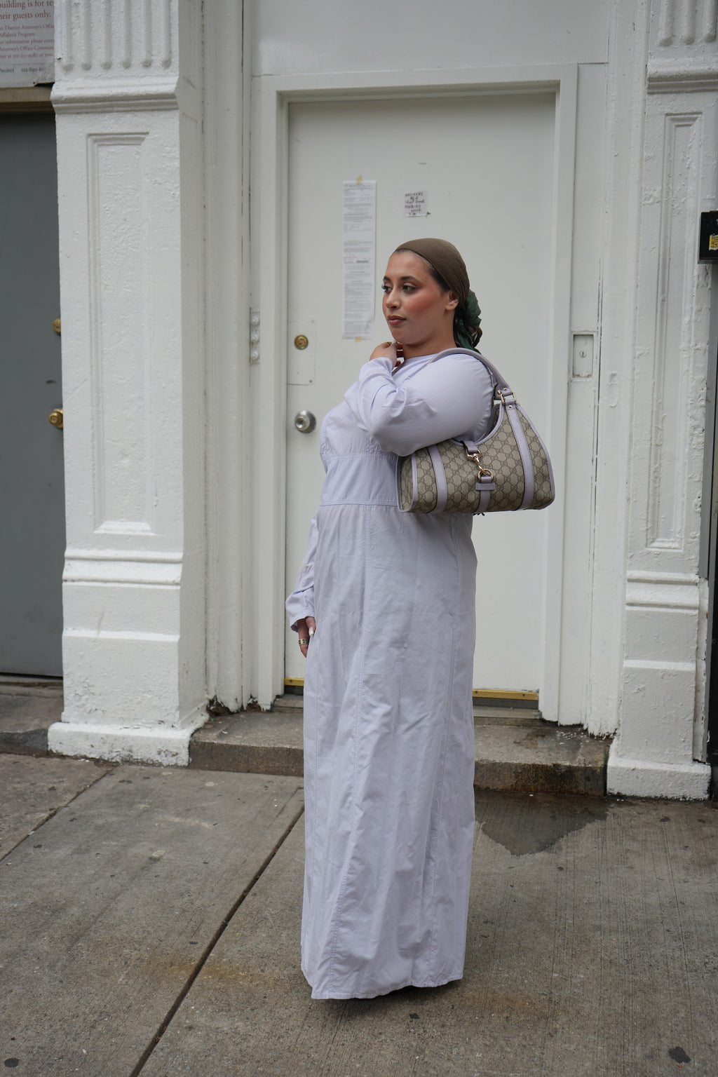 Lavender Light Purple Paneled Cotton Abaya Maxi Dress
