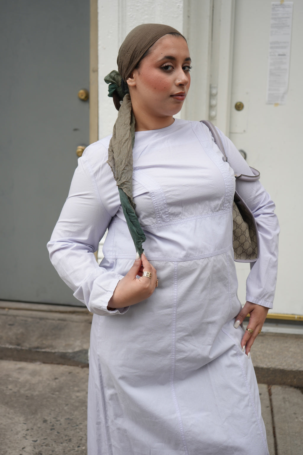 Lavender Light Purple Paneled Cotton Abaya Maxi Dress