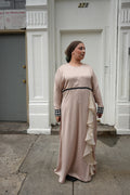 Beige Satin Cascading Ruffle Abaya