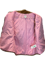 Modify Thrift J.Crew diamond quilted vest in camel brown with a contrasting light pink interior lining