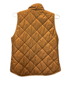 Modify Thrift J.Crew diamond-quilted excursion vest in camel brown, back view showing stand collar and quilted texture.
