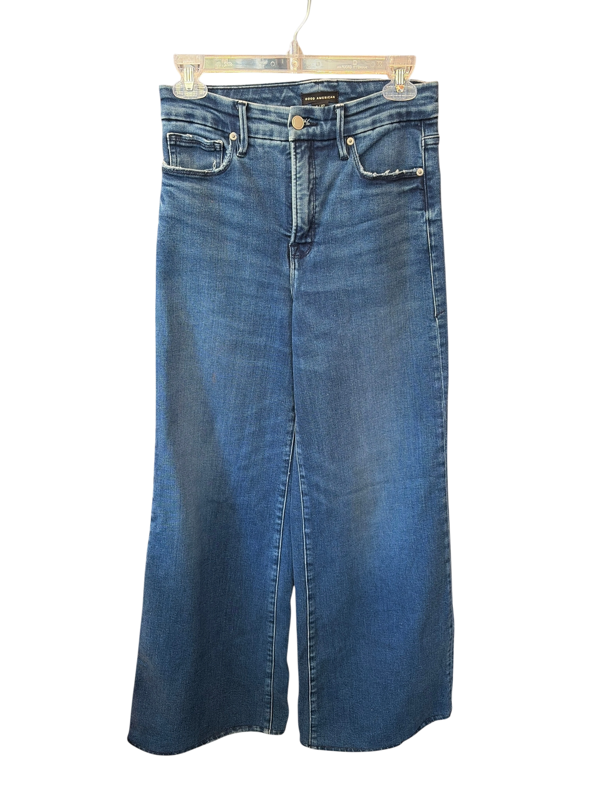 Good American High-Rise Wide-Leg Raw Hem Blue Jeans