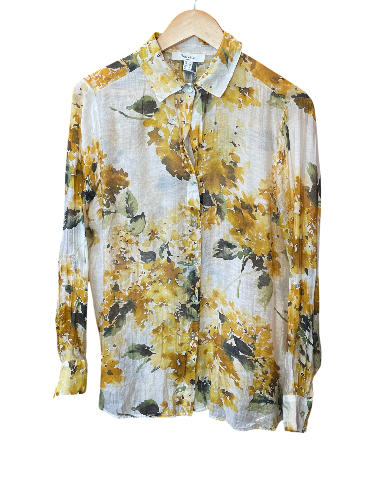 Sheer Floral Button-Down Long Sleeve Blouse