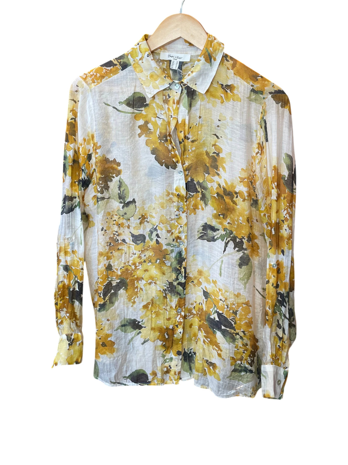 Sheer Floral Button-Down Long Sleeve Blouse