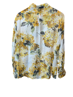 Sheer Floral Button-Down Long Sleeve Blouse