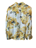 Sheer Floral Button-Down Long Sleeve Blouse
